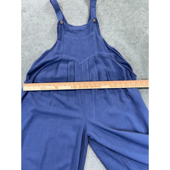 Anrabess Overall Jumpsuit Small Blue Wide Leg Linen Blend Romper Loose Lagenlook - Picture 4 of 10